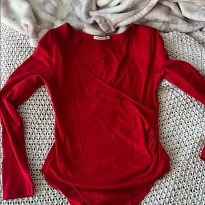 Mandee Red Long Sleeve Bodysuit